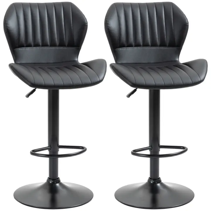 HOMCOM Juego de 2 Taburetes de Bar Giratorios 360° Taburetes de Bar Regulables en Altura con Respaldo Sillas Giratorias para Barra de Bar Cocina y Comedor Diseño Moderno Piel Sintética Negro 48,5 x 55,5 x 90-110 cm - 1