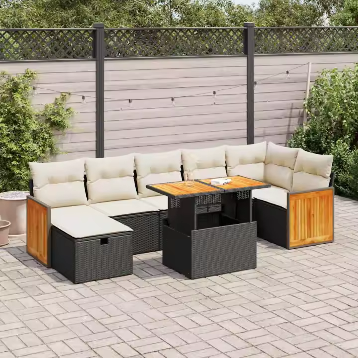 vidaXL Set de muebles de jardín 5 pzas y cojines ratán sintético negro - 1