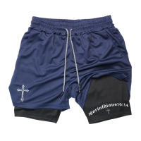 Shorts De Entrenamiento Para Hombres Con Estampado Cruzado Y Bolsillo Para Teléfono Y Anillo De Toalla Poliéster Transpirable Y Deportiva - details 14