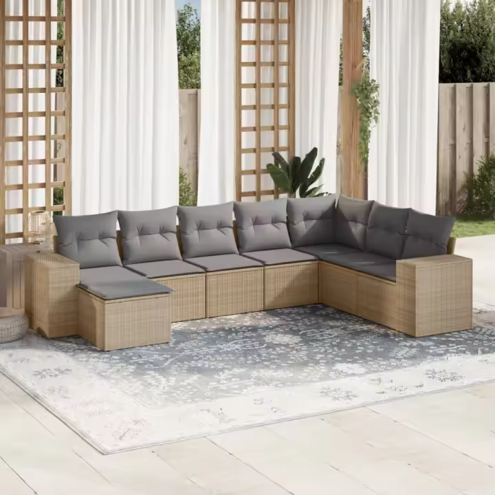 vidaXL Juego de sofás de jardín con cojines beige 8 pzas ratán PE - 1