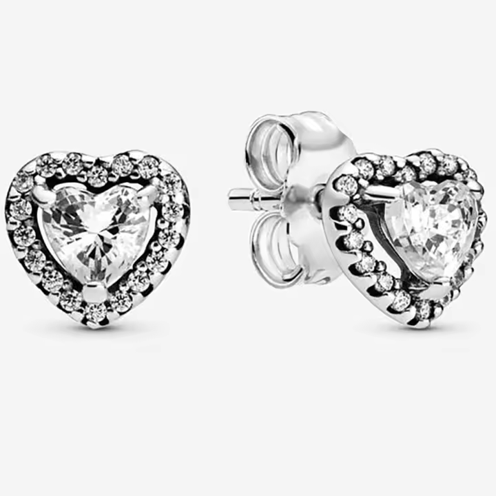 Pandora Pendientes de Botón en Plata de Ley Corazón Brillante，Incluye Caja Original - 1