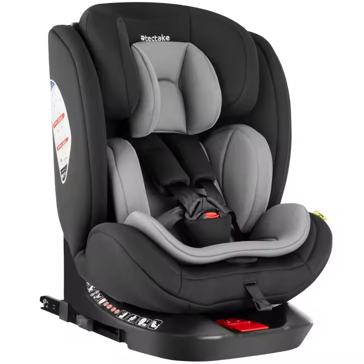 Tectake - Silla de coche giratoria 360º LINUS homologada i-Size con ISOFIX, Asiento de coche para niños, Funda de poliéster extraíble y lavable, acolchado muy grueso, Arnés de 5 puntos ajustable en longitud, reposacabezas ajustable en altura - 1