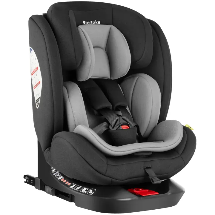 Tectake - Silla de coche giratoria 360º LINUS homologada i-Size con ISOFIX, Asiento de coche para niños, Funda de poliéster extraíble y lavable, acolchado muy grueso, Arnés de 5 puntos ajustable en longitud, reposacabezas ajustable en altura - 1