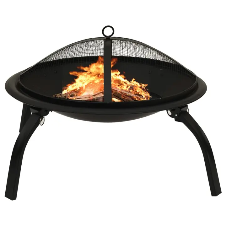 vidaXL Brasero y barbacoa 2 en 1 con atizador acero 56x56x49 cm - 1
