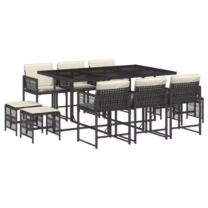 vidaXL Set de comedor jardín 11 pzas con cojines ratán sintético negro - 1