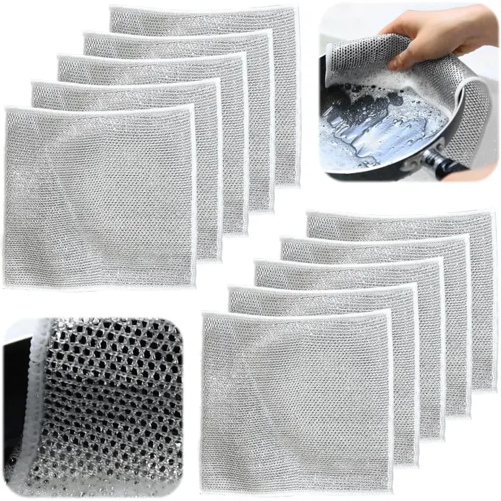 10 Trapos de Aluminio Multiusos para Lavar Platos, Plateados Resistentes a los Arañazos Paños de Cocina Húmedos y Secos, Reutilizables para Sartenes, Ollas, Estufas, Cocinas y Hogares - 1