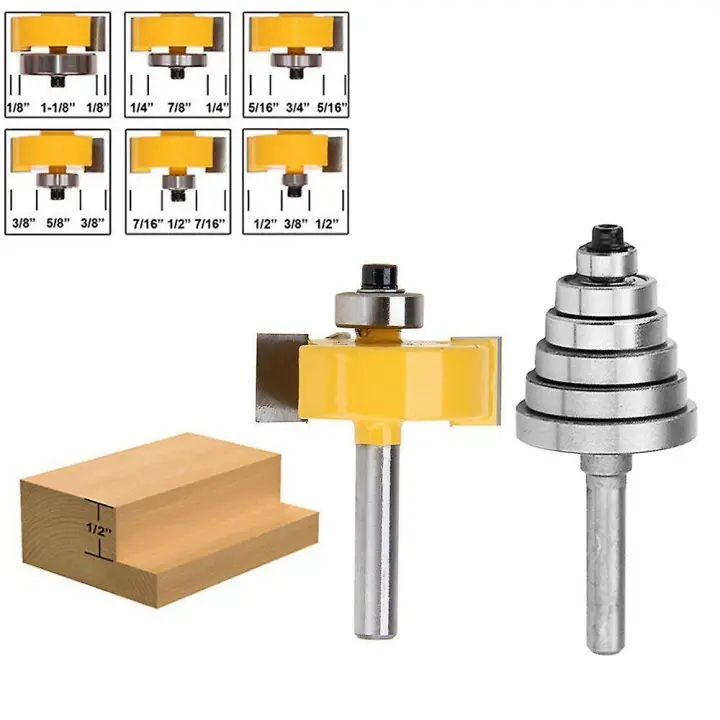 1/4 pulgada Shank Rabbeting Router Bit con 6 rodamientos para múltiples profundidades 1/8 pulgada, 1/4 pulgada, 5/1 - 1