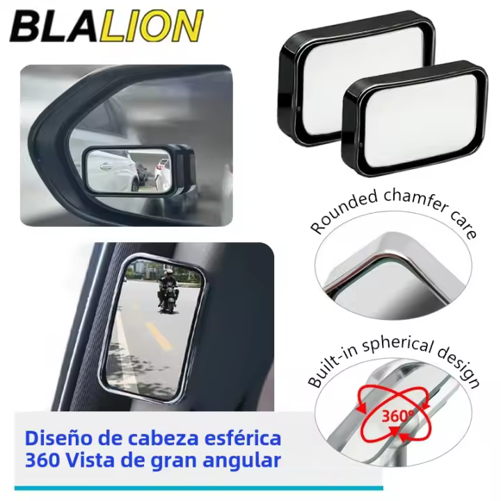 BLALION 2Pcs Espejo De Visión Lateral Para Coche Adjustments De Ángulo HD Vidrio Convexo Espejo Retrovisor Para Estacionamiento Negro Amplio Ángulo De Visión - 1