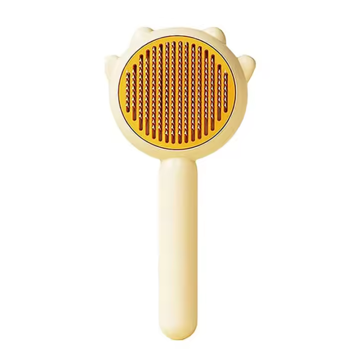 Peine para Mascotas con Botón de Liberación Cepillo de Aseo para Masaje de Mascotas Peine de Limpieza Automática (Amarillo) - 1