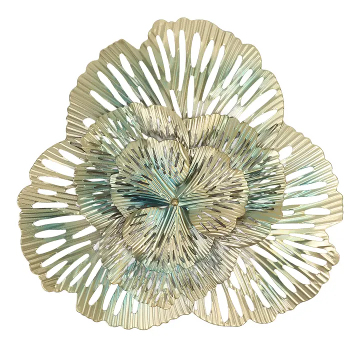 Decoración de pared de metal, escultura de pared 3D de hierro con flor de Ginkgo Triangular moderna y elegante para sala de - 1
