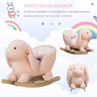 HOMCOM Caballito Balancín Infantil Forma de Conejo de Felpa para Bebés 18-36 Meses con Sonido Cinturón de Seguridad Manillar y Reposapiés 60x33x50cm Rosa - details 0