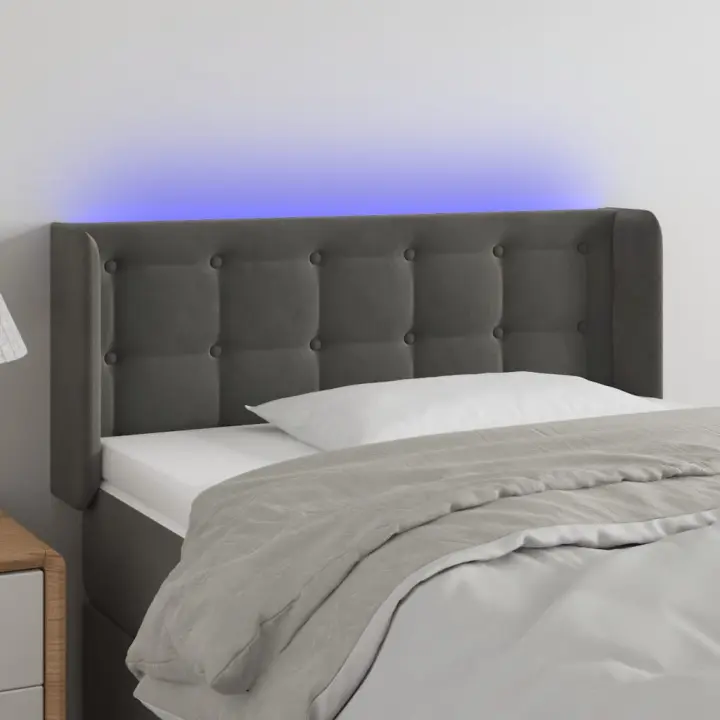 vidaXL Cabecero con LED de terciopelo gris oscuro 103x16x78/88 cm - 1