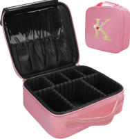 Bolso De Maquillaje Grande Portátil Organizador Profesional Con Estampado De Letras Doradas Y Funda Rosa Con Divisor Ajustable Para Viajes - details 4