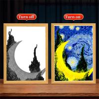 Marco De Fotos Pintura LED Luz Nocturna Lámpara De La Luna Van Gogh Cielo Estrellado Arte Para La Pared Decoración De Habitación Regalos Para Amigos - details 11