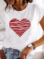 Camiseta De Mujer Estampada De Verano Casual Con Dibujos De Corazón Y Rayas Manga Corta Ropa Gráfica Y2Ktop Polyester - details 0