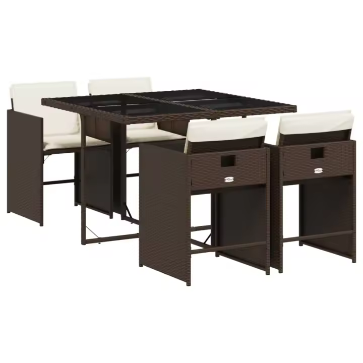 vidaXL Set comedor de jardín 5 piezas y cojines ratán sintético marrón - 1