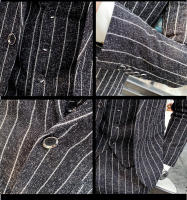 Traje De 3 Piezas Estampado De Rayas Y Cuadros De Alta Calidad - Traje Elegante Para Bodas Y Negocios Estilo Británico Con Chaleco Y Pantalones - details 24
