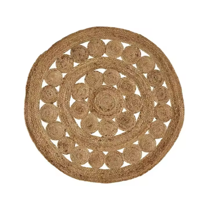 Dcasa Alfombra trenzada con círculos natural de yute de Ø 100 cm - 1
