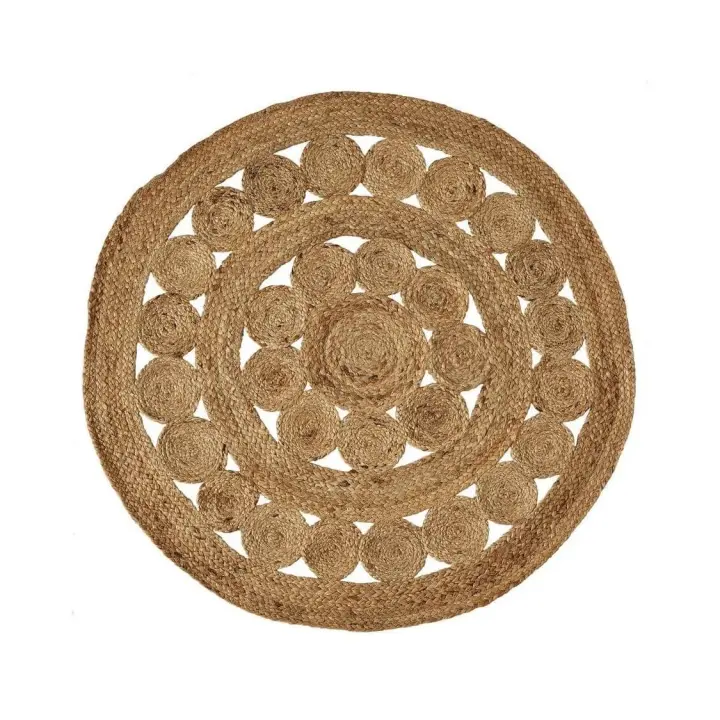 Dcasa Alfombra trenzada con círculos natural de yute de Ø 100 cm - 1