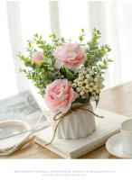 Conjunto de Flores Artificiales - Jarrón de Cerámica con Cuerda de Yute, Rosas y Plantas Falsas para Decoración del Hogar - details 11