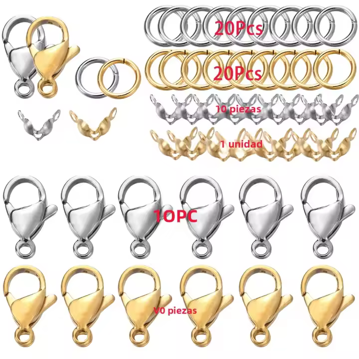 80Pcs/Set Broches De Langosta De Acero Inoxidable Para DIY Pulseras Collares Cadenas De Joyería Conexión De Anillos Saltarines Y Cierres De Bola - 1