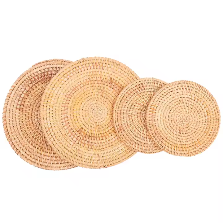 Posavasos de mimbre tejido a mano para mesa, salvamanteles tejidos para platos calientes, tazas, soporte para ollas, tapetes resistentes al calor, paquete de 4 - 1