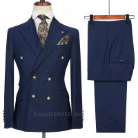 Traje Azul Oscuro Para Hombre Diseño De Moda Traje De Negocios Slim Fit Traje De Boda Traje De Tuxedo Doble Botón Para Fiesta - details 5