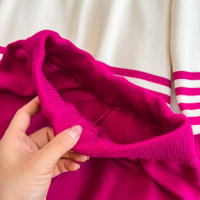 Conjunto De Ropa De Mujer REALEFT Otoño Invierno 2 Piezas Traje De Pista Tejido Con Cuello Alto Rayado Y Pantalones Rectos Polyester Estilo Casual - details 27