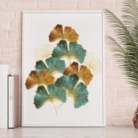 Hojas de baño de gingko (76x87 cm) I Marron Gold Green Blanco Flores Plantas natureleza I adhesivos de los decorativos habitación Salón dormitorio Baños Cocina - details 0