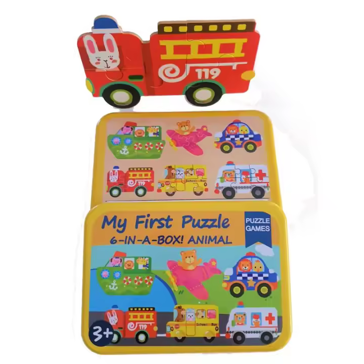 BP Puzzle 6 en 1 Animales Conductores de Madera Compacta para Niños - 1