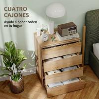 HOMCOM Cómoda de 4 cajones para dormitorio, estilo moderno y elegante, con mecanismo de cierre suave, para dormitorio y salón, madera natural - details 4