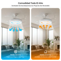 Ventilador de techo retráctil de lujo 80 W con luz y control remoto, aspas ocultas, flujo de aire ajustable, luz LED con atenuación continua, motor DC silencioso, ideal para 10-15 m² - details 7