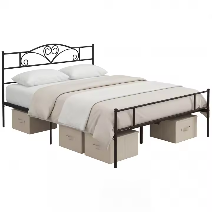 HOMCOM Marco de Cama Doble de Metal para Colchón 150x200 cm con Cabecera y Patas de 31 cm Estructura de Cama Matrimonio con Espacio Bajo de Almacenamiento 158x211x106 cm Negro - 1