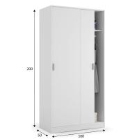 Meimon Armario de 2 puertas correderas en melamina Blanco, con barra de colgar de aluminio extraíble, guía ABS silenciosa, tiradores ABS gris aluminio, estante interior fijo, tacos ABS antirruido, mide 200×100×50 cm (prof. útil 45 cm, apertura 40,5 cm) - details 3