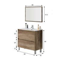 Mueble de baño DAKOTA 80 cm con 2 cajones, 4 patas de aluminio anodizado y espejo incluido, acabado Nordik, con sistema So Close en guías de cajones, salva-sifón en cajón superior, clasificación E1 - details 3