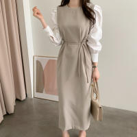 Vestido Wrap Vintage REALEFT Para Mujer Con Cinturón Manga Larga Cuello Redondo Adecuado Para Oficina Estilo Elegante Talla Regular Longitud De Pierna - details 1