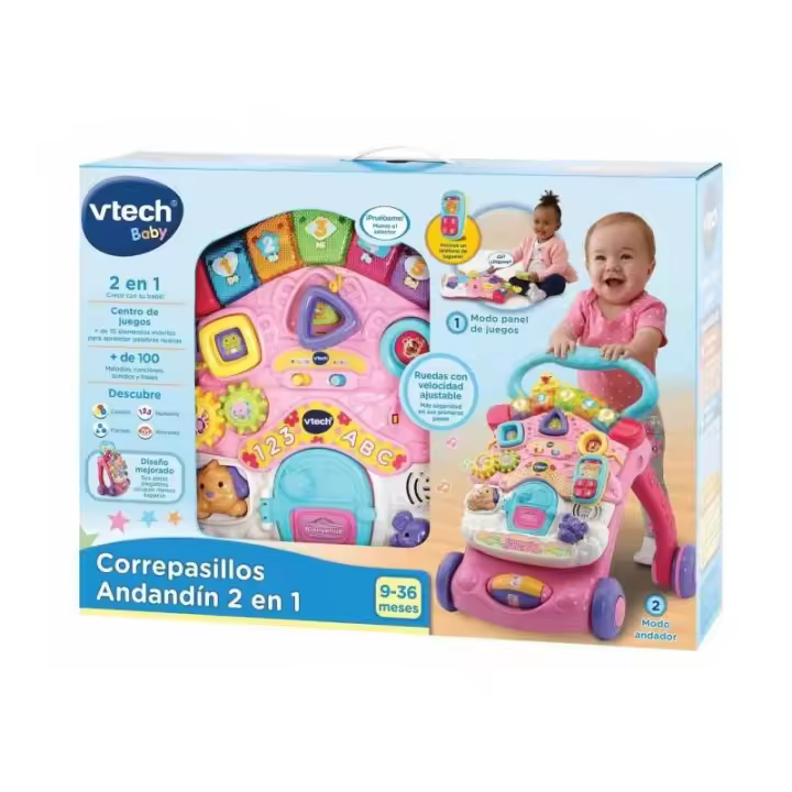 Vtech Correpasillos Andandín 2 en 1 Rosa - Juguete Interactivo y Educativo con Panel de Actividades Extraíble - 1
