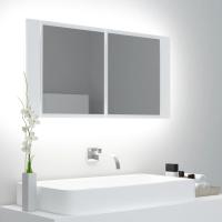 vidaXL Armario espejo baño luz LED acrílico 90x12x45 cm en color Gris hormigón/Marrón roble/Negro y más | almacenamiento funcional diseño moderno para baño dormitorio sala - details 5