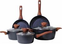 -Katería de Cocina de Aluminio con Antiadherente【 8 Piezas 】sin PFOA y PFOS | 3 Ollas (Ø16/20/24 cm), 3 Tapas Y 2 Sartenes (Ø20/24 cm) para Todas Las Cocinas, incluido Inducción (Callao) - details 0