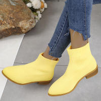Botas De Tobillo Para Mujer Moda Media Altura Tacón Puntera Punzada Tejidas BotinesChelsea Casual Zapatos De Tacón Suelto Pumps - details 6