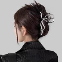 Grande Clip De Pelo Para Mujer Con Lazo Elegante Y Moderno En Oro Y Plata Adecuado Para Cabello Grueso Y Delgado Accesorio De Moda Para El Día a Día - details 1