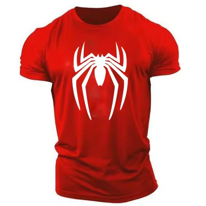 Camiseta De Verano Para Hombres Y2K Deportiva Con Estampado De Spider Tops Corto Cuello Redondo Tejido De Algodón Transpirable Ligero Secado Rápido Protección Solar Sostenible - 1