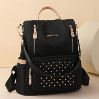 Mochila escolar para estudiantes con forma de diamante de gran capacidad, moderna, sencilla, informal y versátil, mochila para mujer con incrustaciones de remaches. - details 6