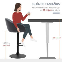 HOMCOM Taburete Alto de Cocina Regulable en Altura Taburete de Bar Tapizado de Tela con Reposapiés y Pata de Acero Carga 110 kg 54x54x92-112 cm Gris Oscuro - details 6
