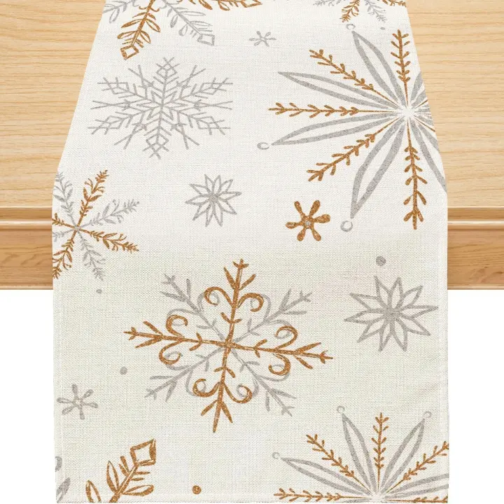 Camino de Mesa with Adornos de Copos de Nieve, decoración de temporada para Fiesta de Invierno, decoración para mesa de comedor (13 "x 108") - 1