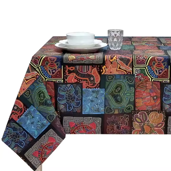 Mantel antimancha, Elegante, Para mesa rectangular, Comedor, Cocina, Impermeable, Fiesta,  Tótem ,multicolor,negro,DAS DOKKUM - 1
