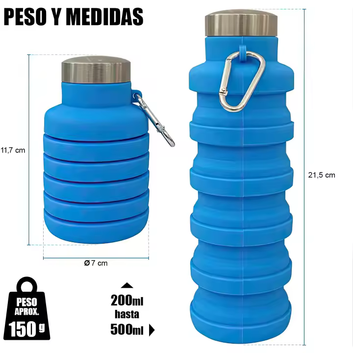 Botella Plegable Silicona 500ml - Hidratación Revolucionaria - Libre de BPFA - 1