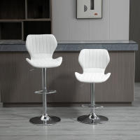 HOMCOM Juego de 2 Taburetes Altos de Cocina y Giratorio Taburetes Altos de Cuero Sintético con Respaldo y Estructura de Metal 47x51,5x92-114 cm Blanco - details 2