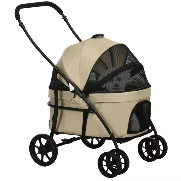PawHut Carrito para Perros 2 en 1 Cochecito para Perros Plegable Cochecito para Mascotas con 2 Correas de Seguridad Cojín y Marco de Acero - 1