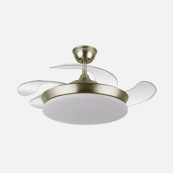 FABRILAMP- Ventilador Dc Tridente Mini 59w Cuero 4aspas Desp. 91d 6980lm Reg.intensidad Remoto+temporizador+memoria 3000-4000-6000k MUY SILENCIOSO - 1